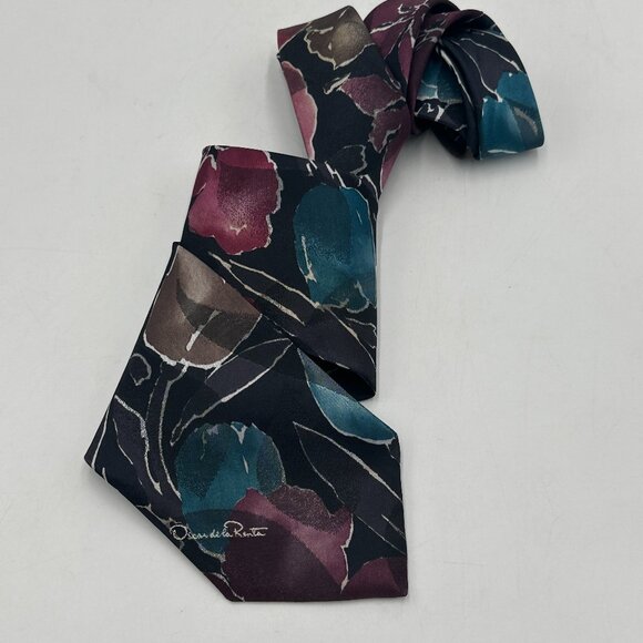 Oscar de la Renta Other - Vintage 1980s OSCAR DE LA RENTA STUDIO Teal Plum Taupe Necktie